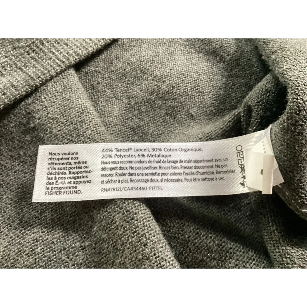 Eileen Fisher Gray Metallic Knit Organic Cotton Blend Long Line Hi-Low M